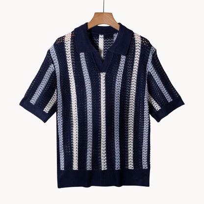 Men's Crochet Stripe Polo Shirt
