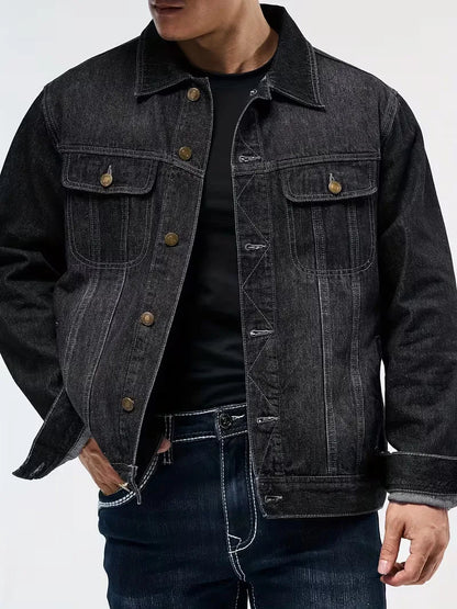 Men's Denim Jacket with Button Closure