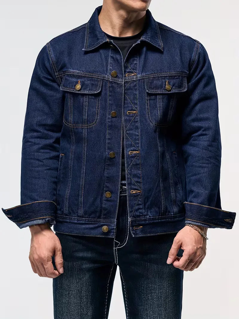 Men's Denim Jacket with Button Closure