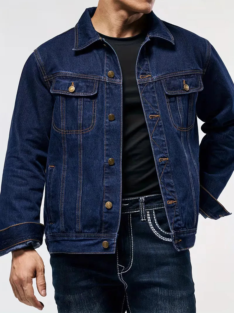 Men's Denim Jacket with Button Closure
