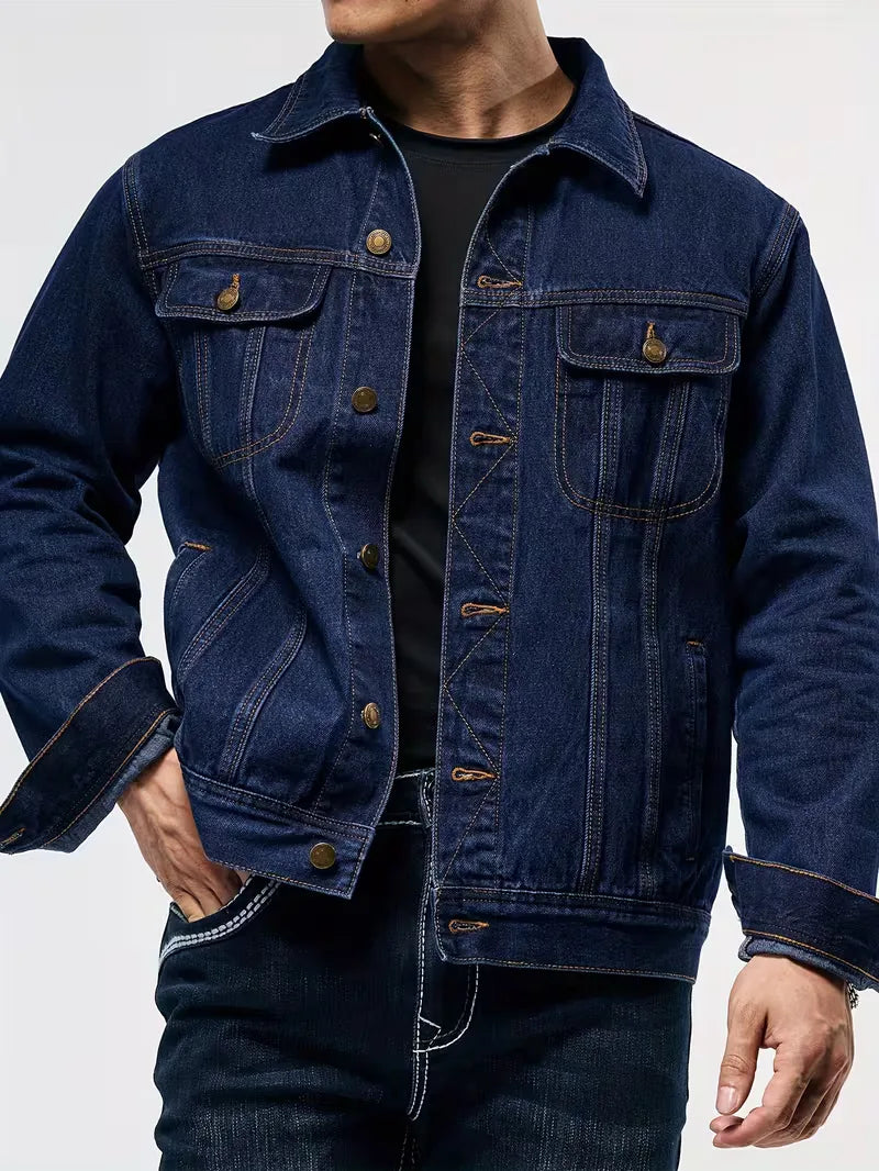 Men's Denim Jacket with Button Closure