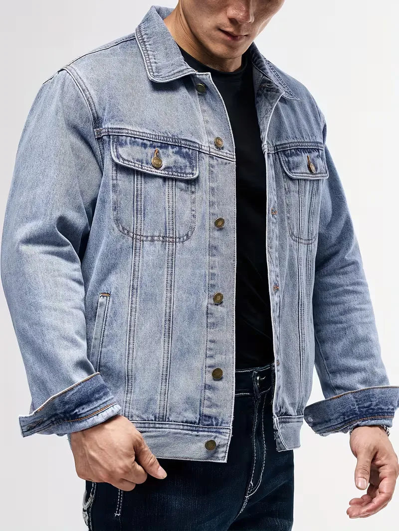 Men's Denim Jacket with Button Closure