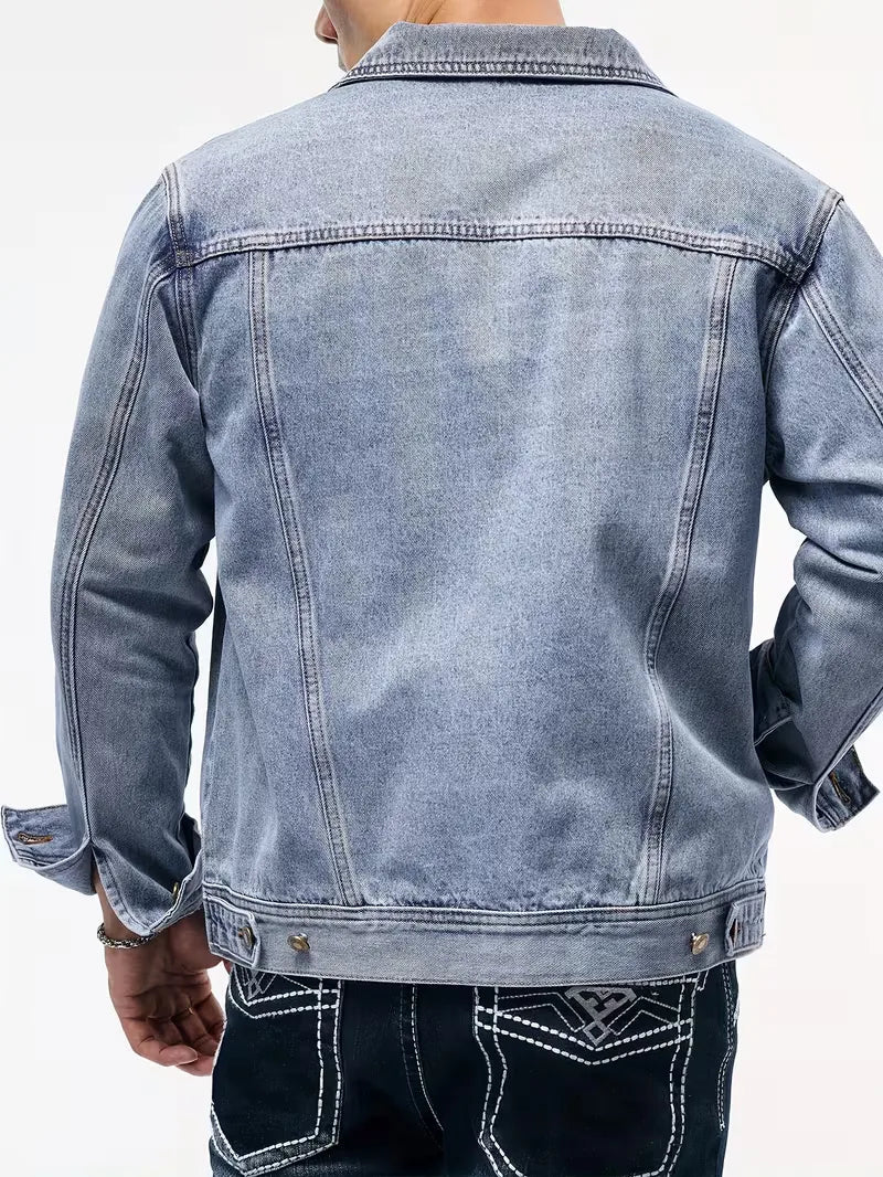 Men's Denim Jacket with Button Closure