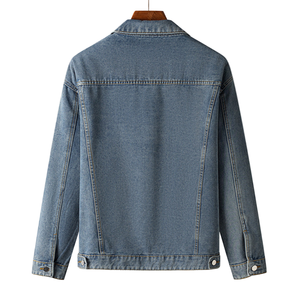 Men's Denim Jacket with Zipper and Collar