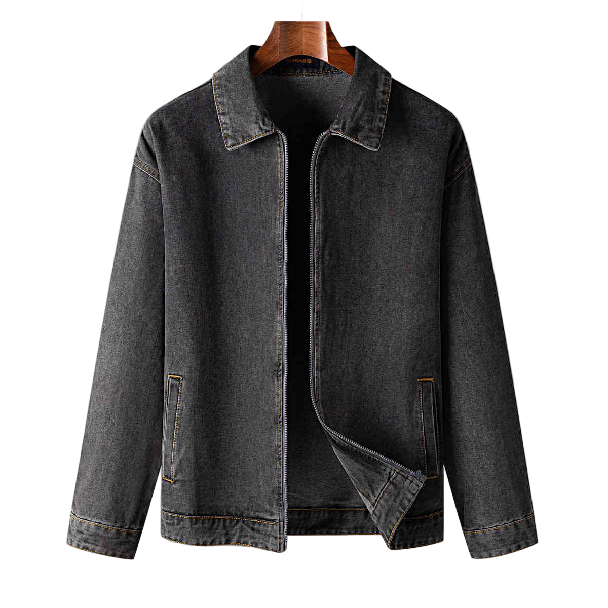 Men's Denim Jacket with Zipper and Collar