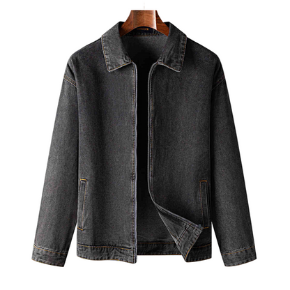 Men's Denim Jacket with Zipper and Collar
