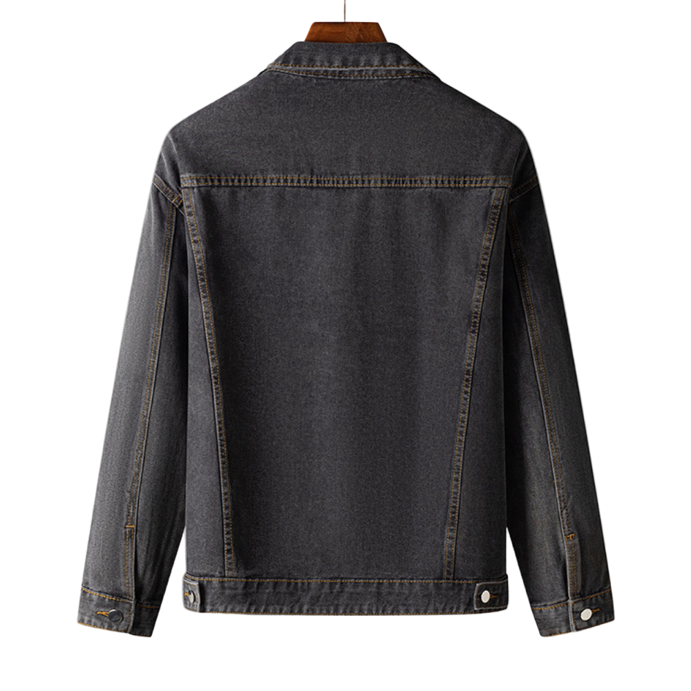 Men's Denim Jacket with Zipper and Collar