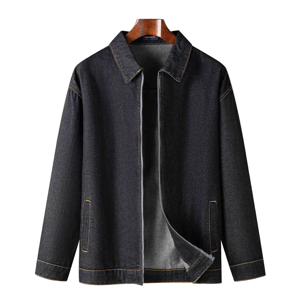 Men's Denim Jacket with Zipper and Collar
