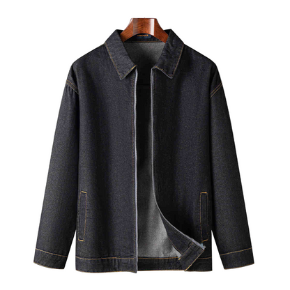 Men's Denim Jacket with Zipper and Collar