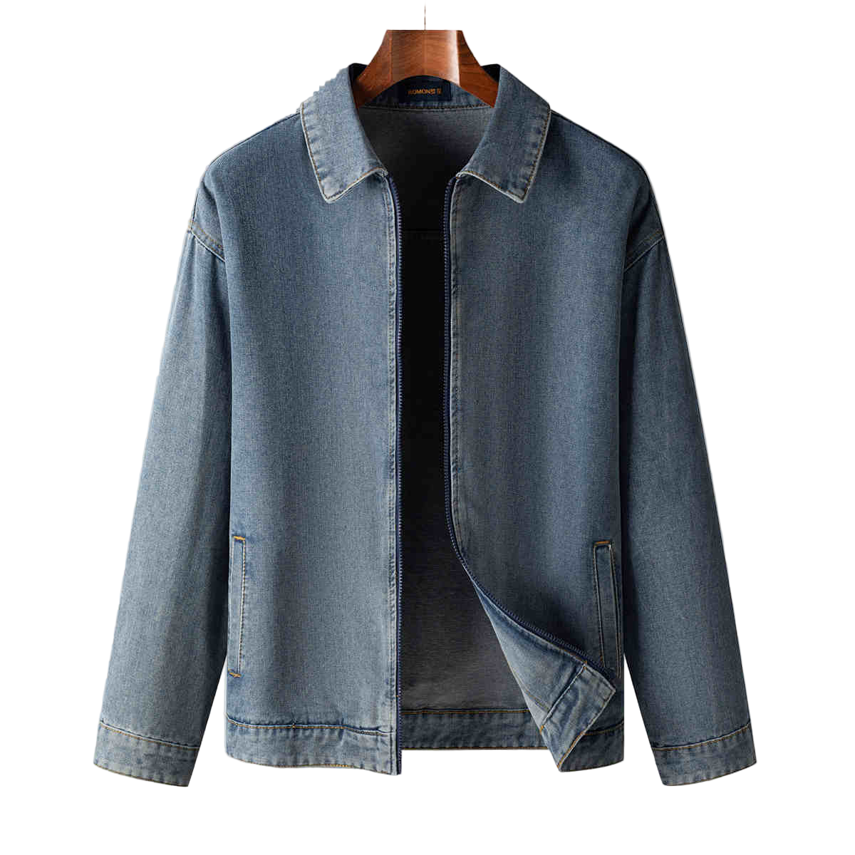 Men's Denim Jacket with Zipper and Collar
