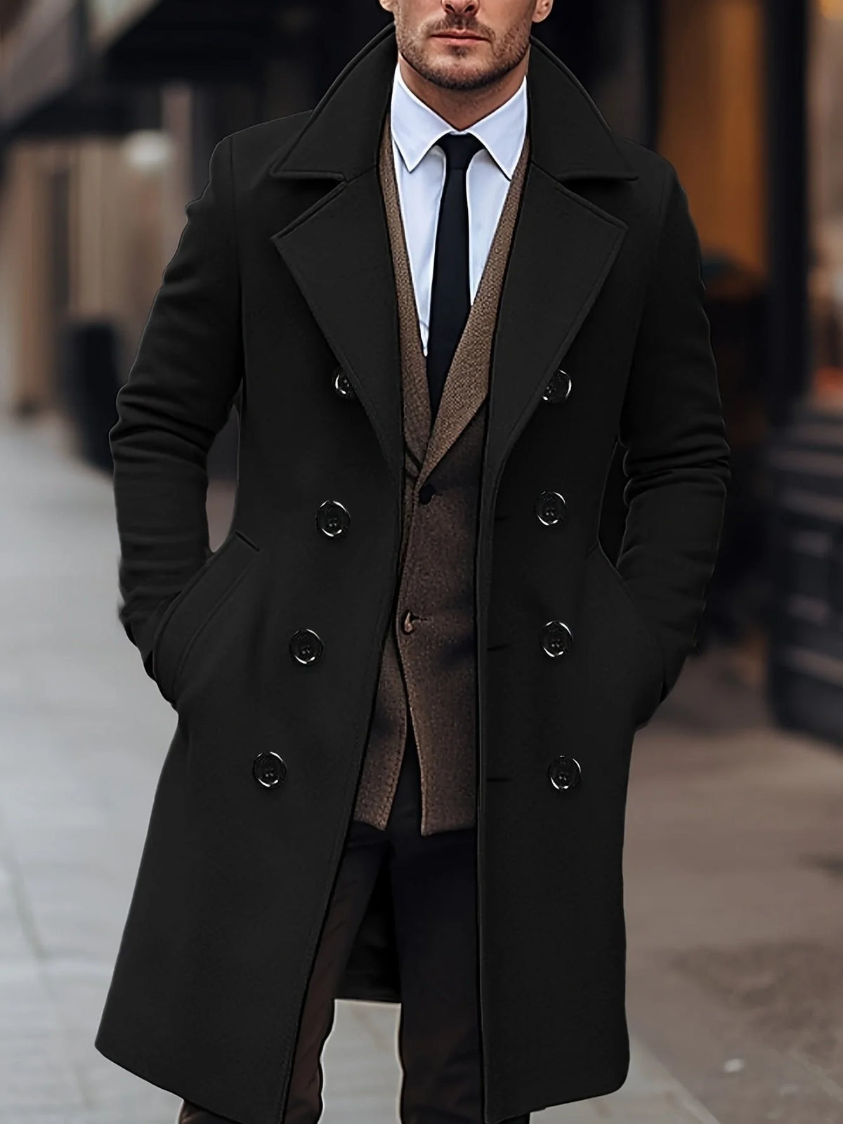 Men's Double-Breasted Wool Blend Trench Coat