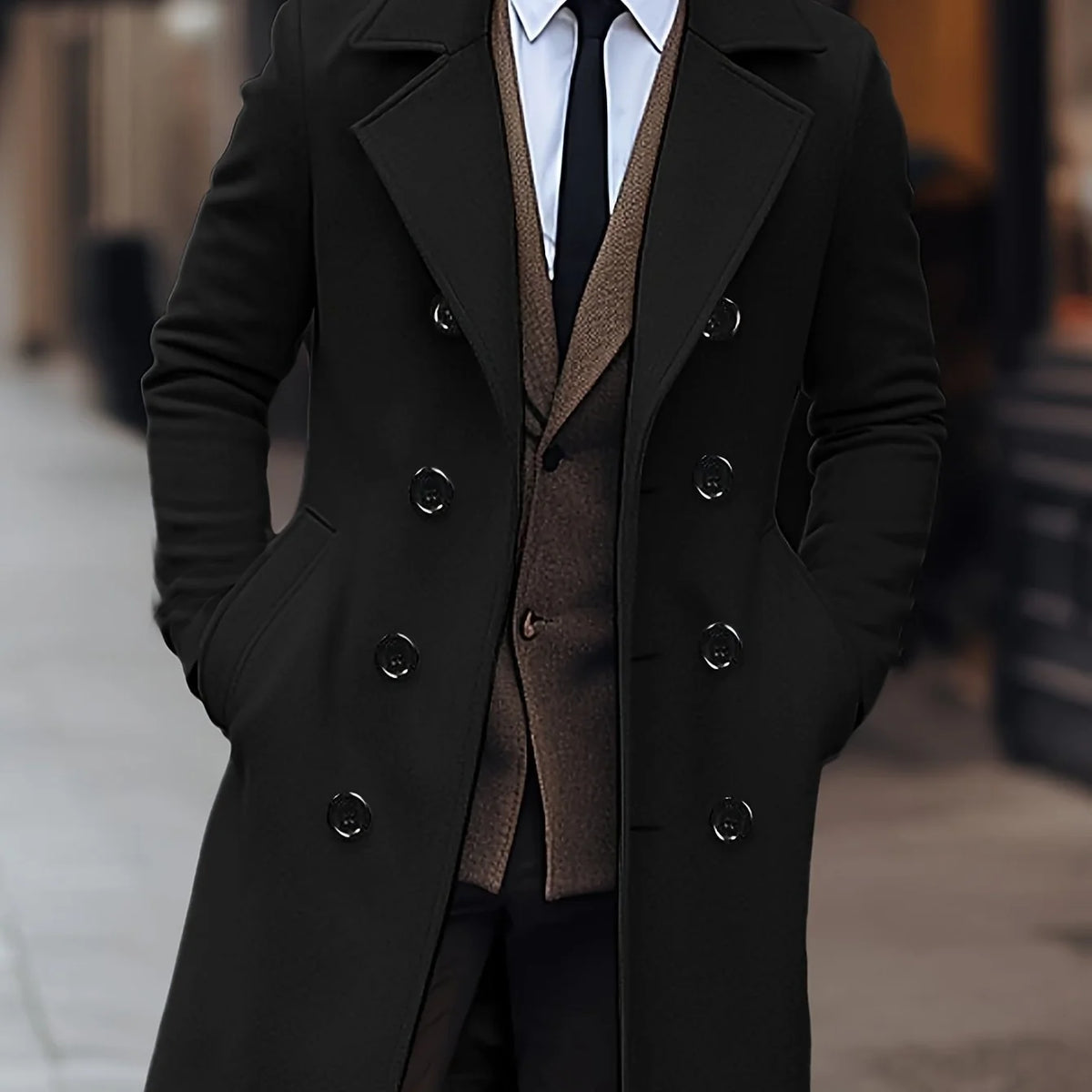 Men's Double-Breasted Wool Blend Trench Coat