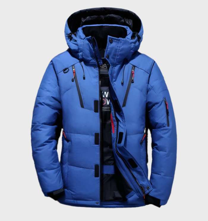 Men's Duck Down Hooded Jacket - Warm Winter Coat with Pockets