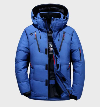 Men's Duck Down Hooded Jacket - Warm Winter Coat with Pockets