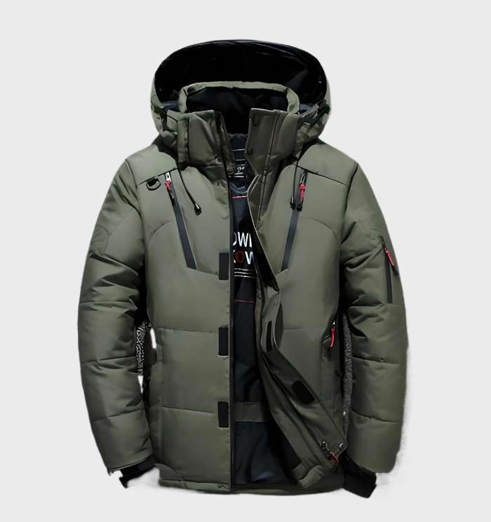 Men's Duck Down Hooded Jacket - Warm Winter Coat with Pockets