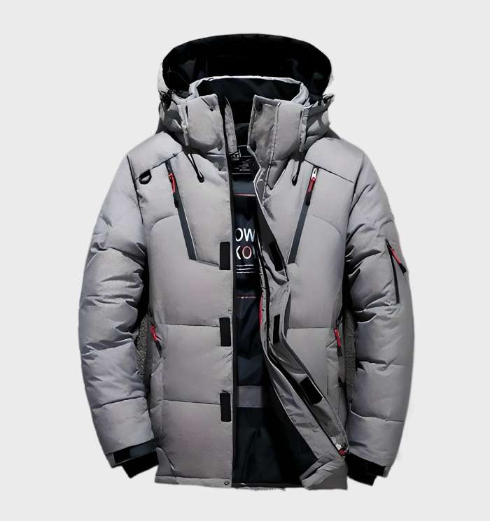 Men's Duck Down Hooded Jacket - Warm Winter Coat with Pockets