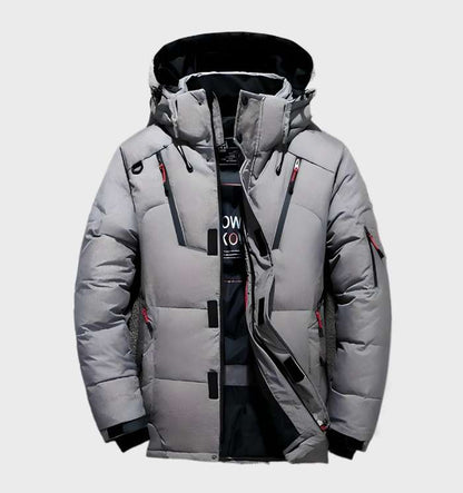 Men's Duck Down Hooded Jacket - Warm Winter Coat with Pockets