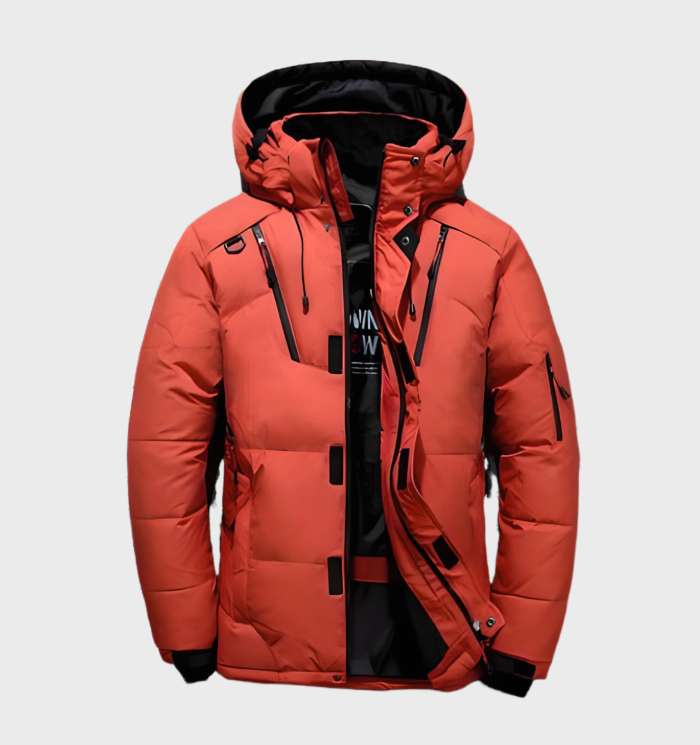 Men's Duck Down Hooded Jacket - Warm Winter Coat with Pockets