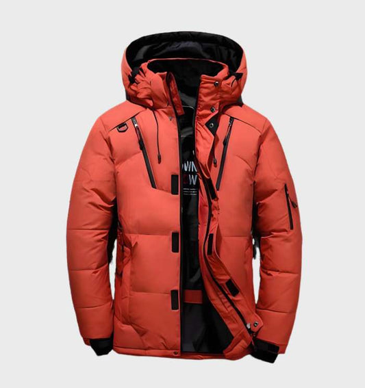 Men's Duck Down Hooded Jacket - Warm Winter Coat with Pockets