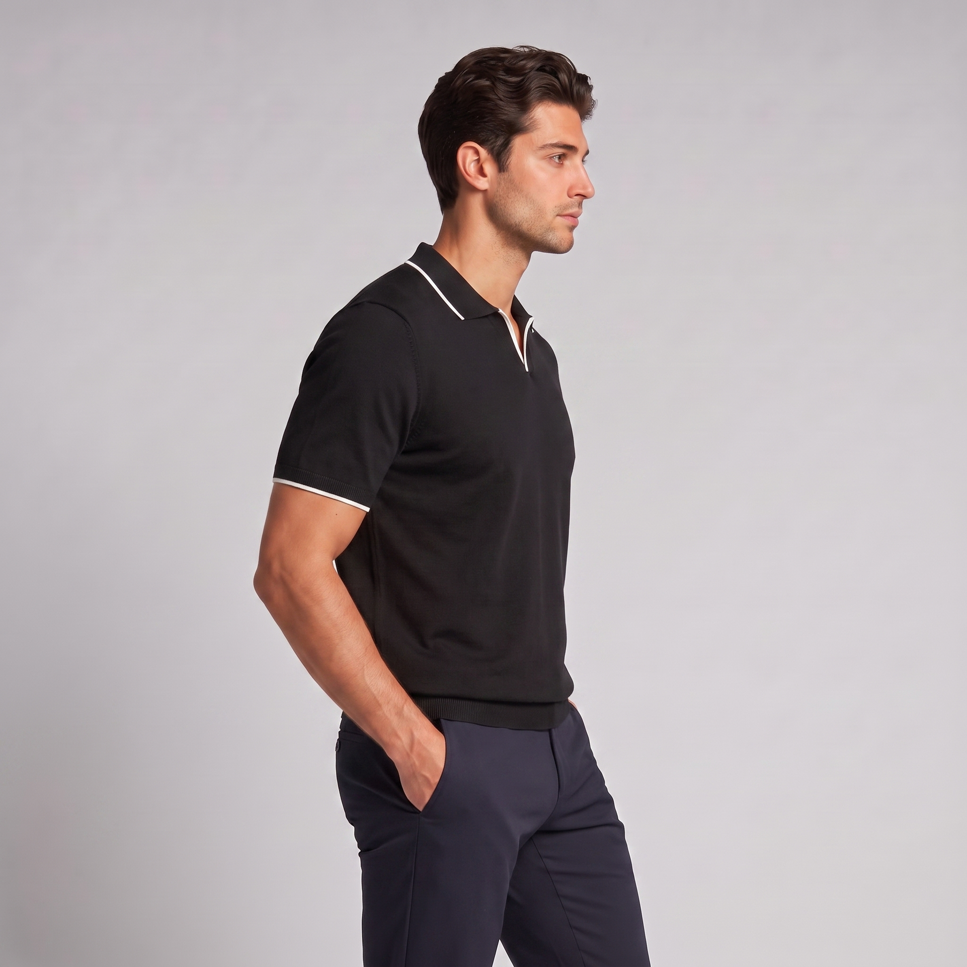 Men's Elegant Contrast Detail Polo Shirt