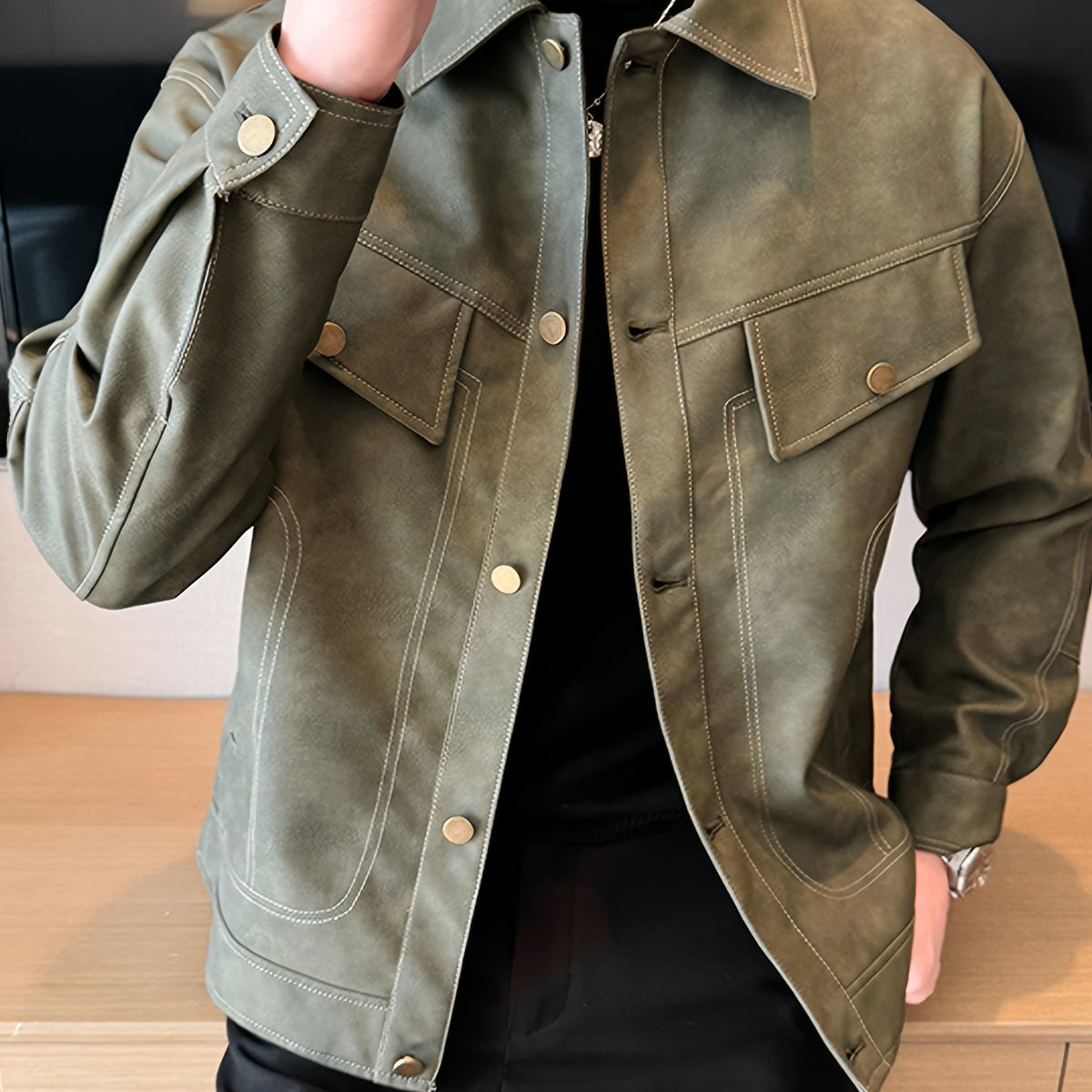 Men's Faux Leather Biker Jacket Casual Style