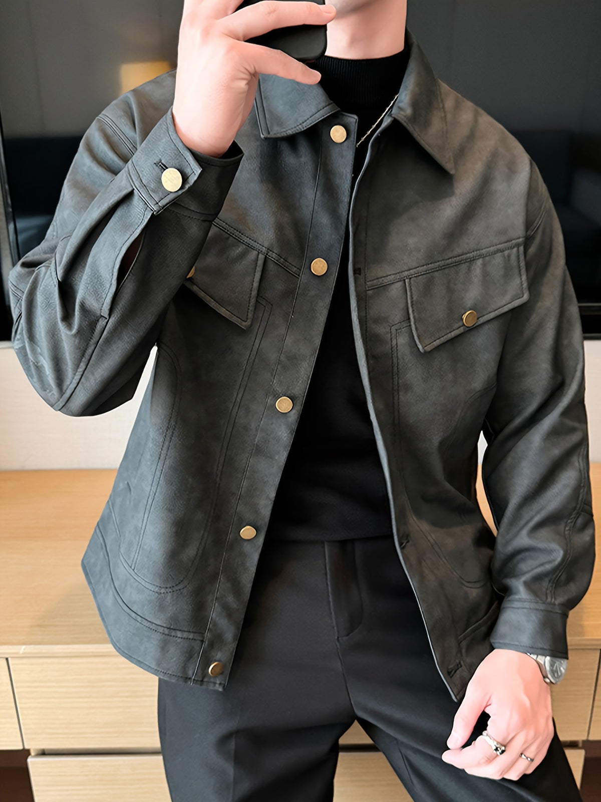 Men's Faux Leather Biker Jacket Casual Style