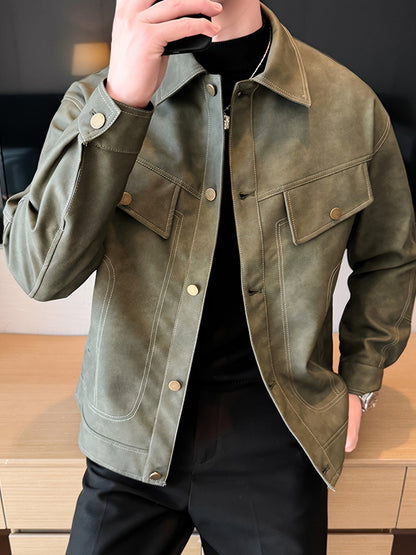 Men's Faux Leather Biker Jacket Casual Style