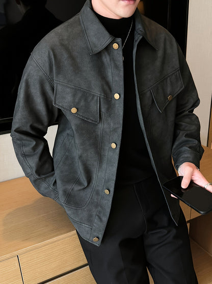 Men's Faux Leather Biker Jacket Casual Style