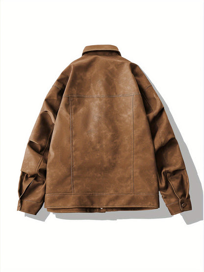 Men's Faux Leather Biker Jacket Casual Style