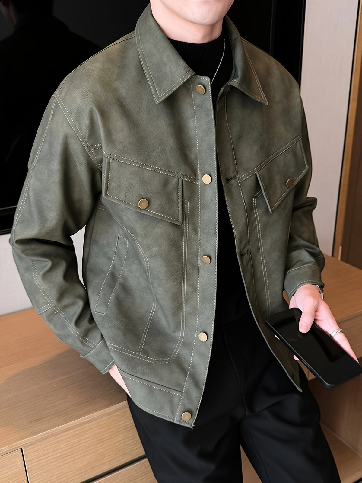 Men's Faux Leather Biker Jacket Casual Style