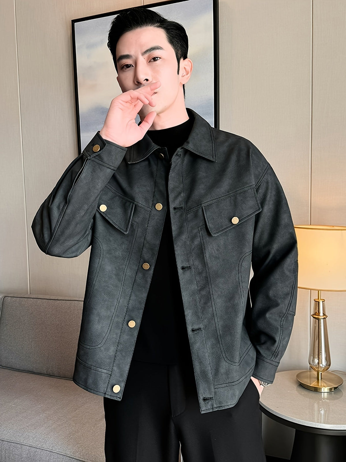 Men's Faux Leather Biker Jacket Casual Style