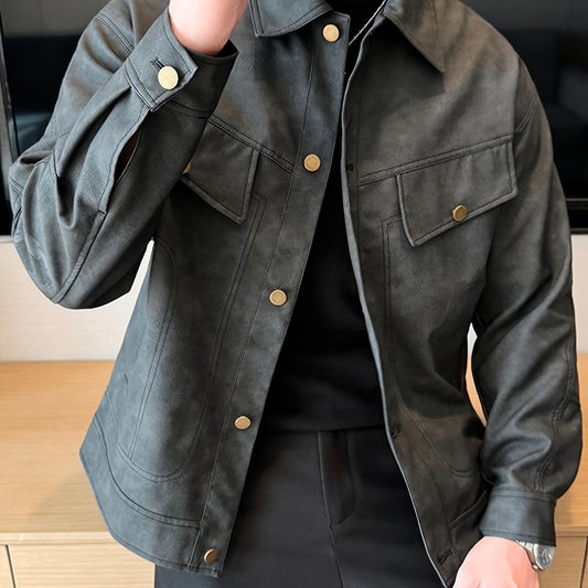 Men's Faux Leather Biker Jacket Casual Style