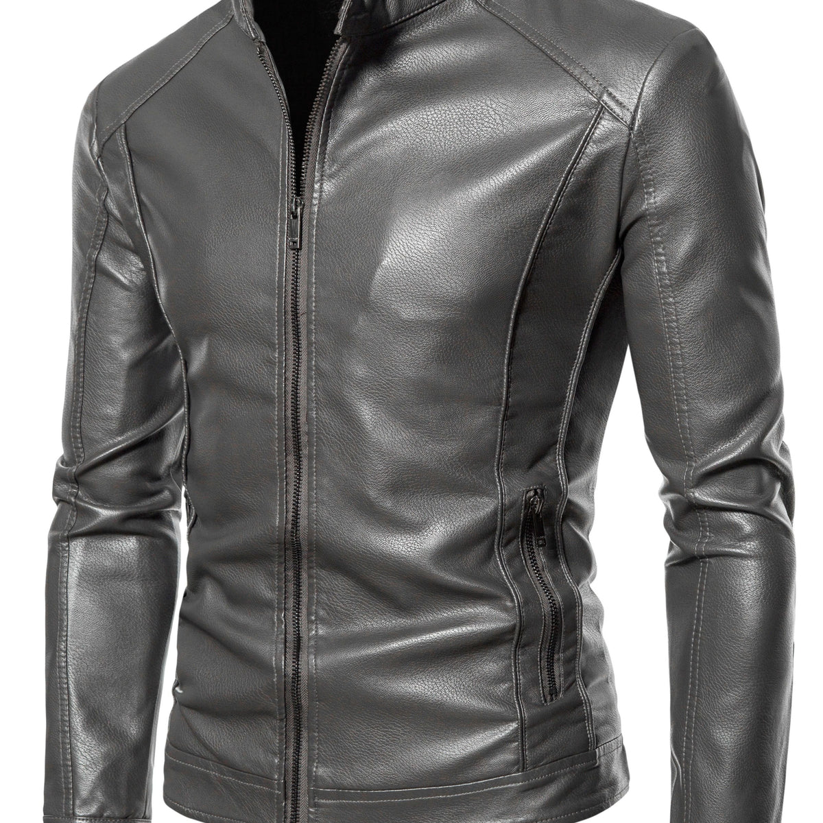 Men's Faux Leather Fleece Jacket with Pockets