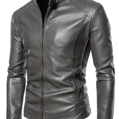 Men's Faux Leather Fleece Jacket with Pockets