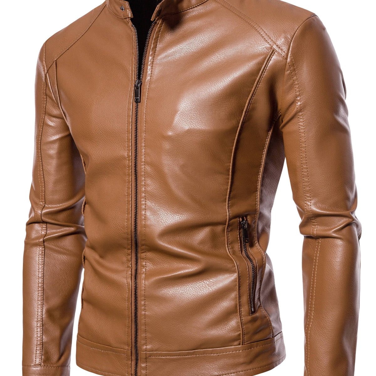 Men's Faux Leather Fleece Jacket with Pockets