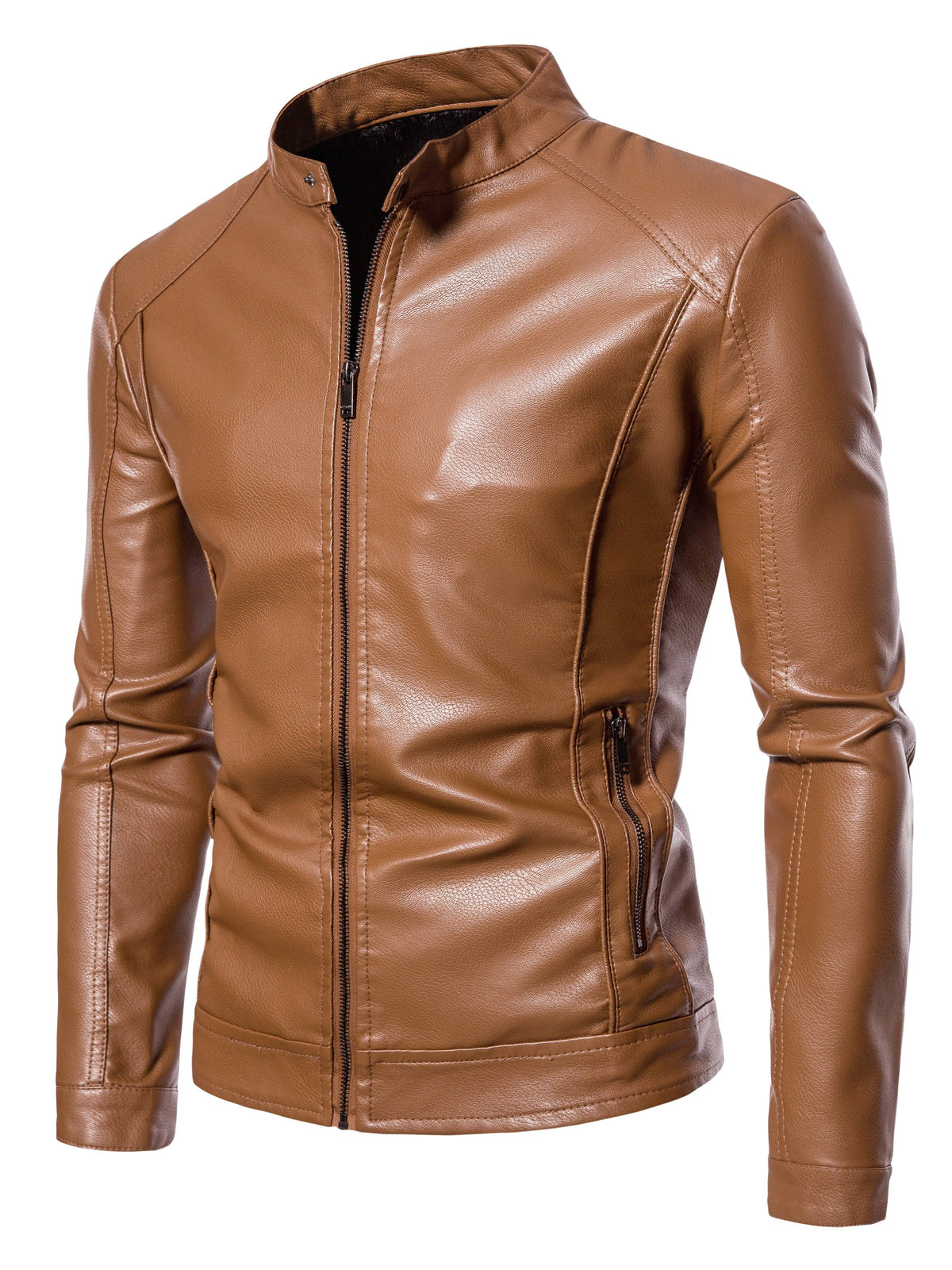 Men's Faux Leather Fleece Jacket with Pockets