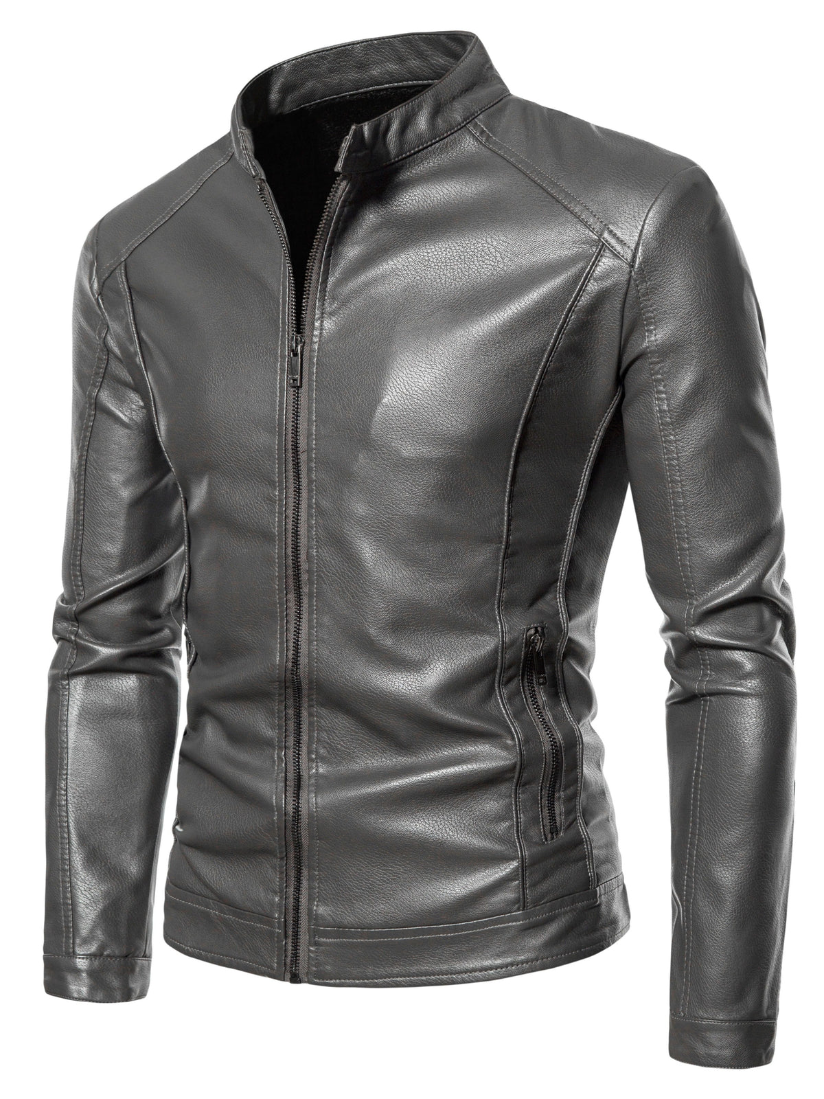 Men's Faux Leather Fleece Jacket with Pockets