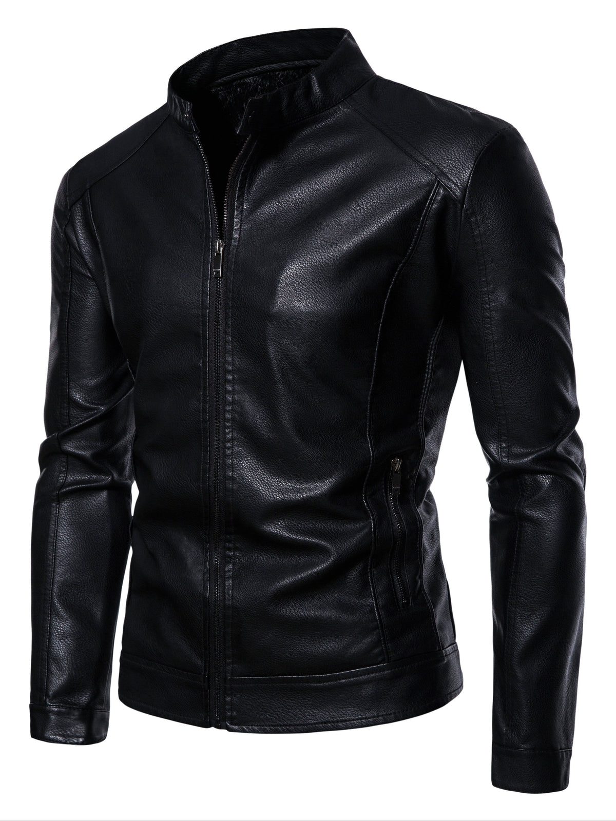 Men's Faux Leather Fleece Jacket with Pockets