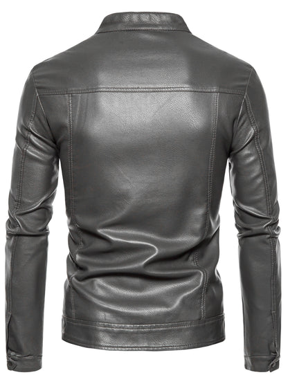 Men's Faux Leather Fleece Jacket with Pockets