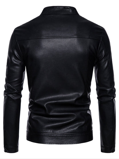 Men's Faux Leather Fleece Jacket with Pockets