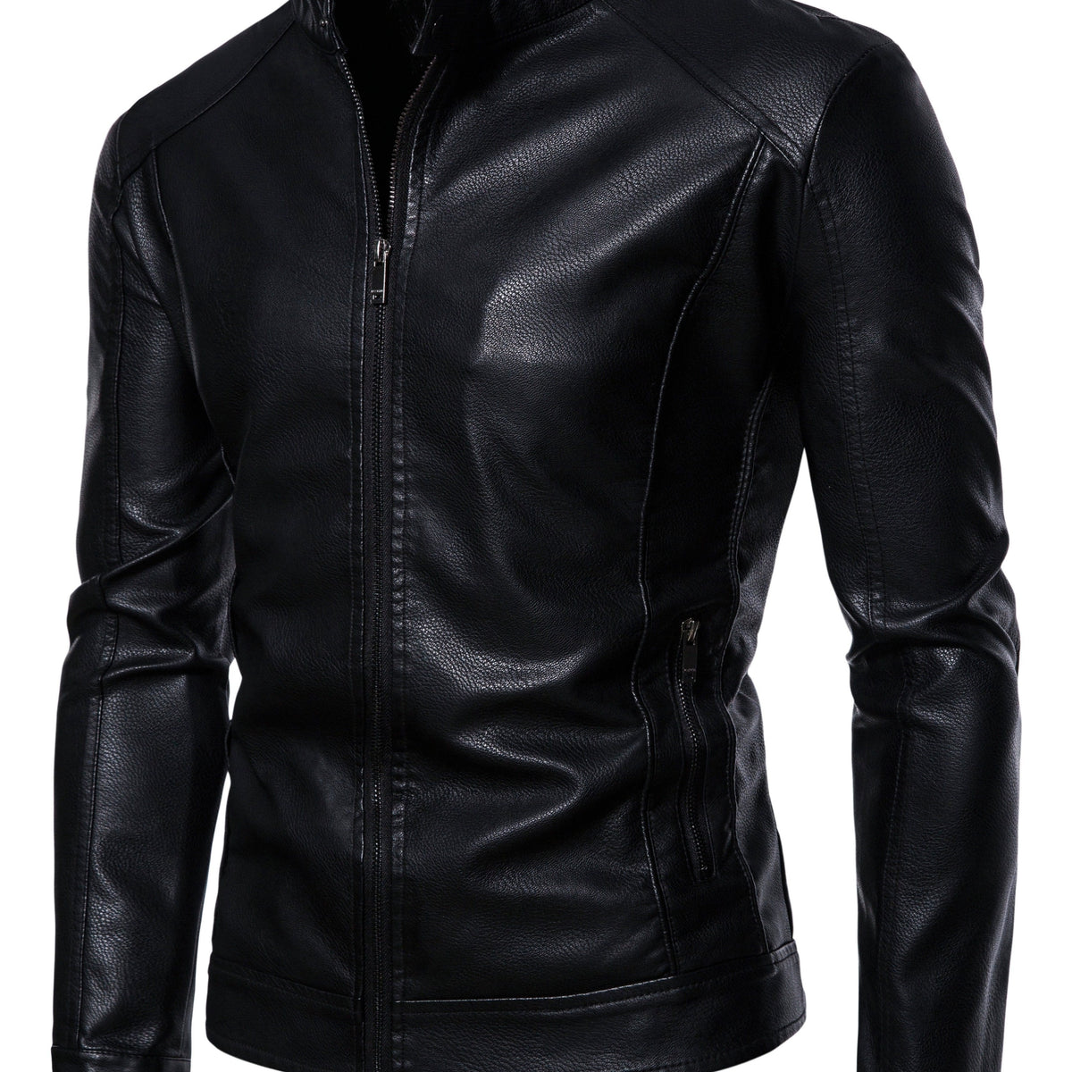 Men's Faux Leather Fleece Jacket with Pockets