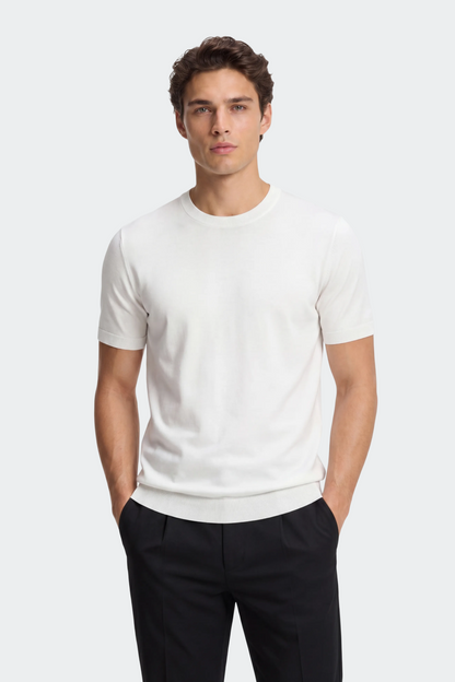 Men's Fine Knitted Lyocell T-Shirt with Round Neck
