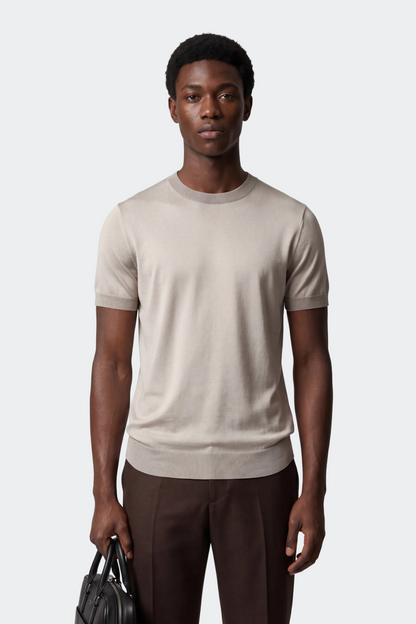 Men's Fine Knitted Lyocell T-Shirt with Round Neck