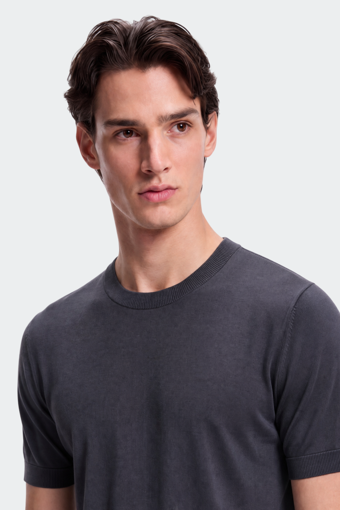 Men's Fine Knitted Lyocell T-Shirt with Round Neck