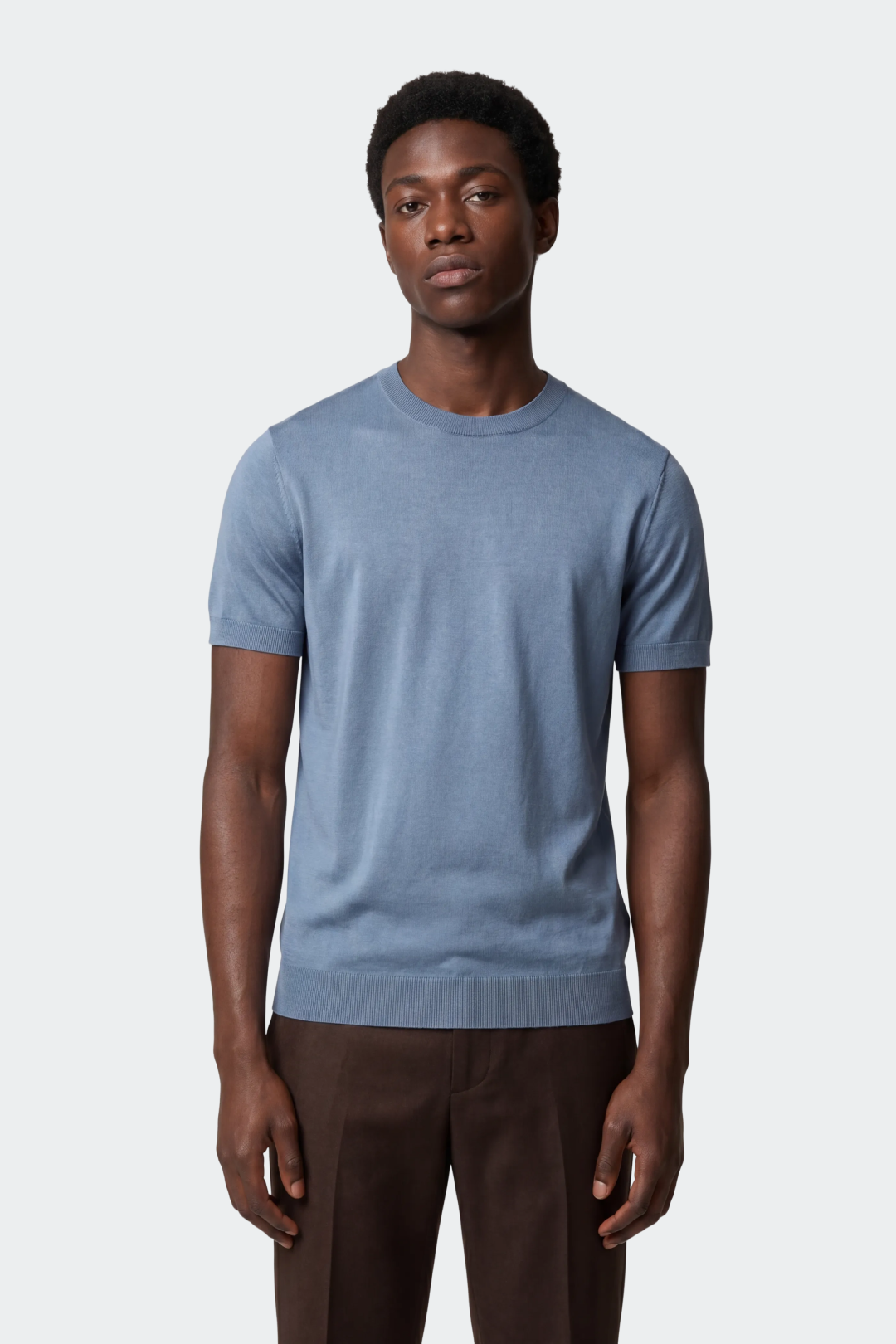 Men's Fine Knitted Lyocell T-Shirt with Round Neck