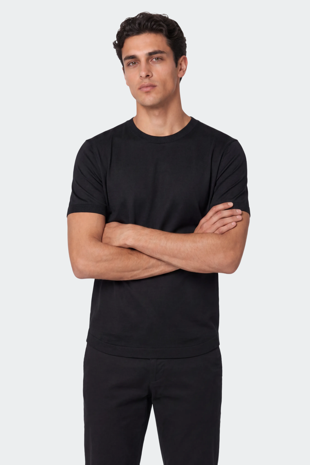 Men's Fine Knitted Lyocell T-Shirt with Round Neck
