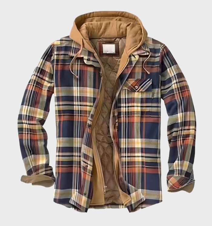 Men's Flannel Jacket with Hood and Zipper for Winter