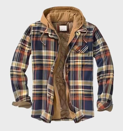 Men's Flannel Jacket with Hood and Zipper for Winter