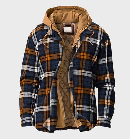 Men's Flannel Jacket with Hood and Zipper for Winter