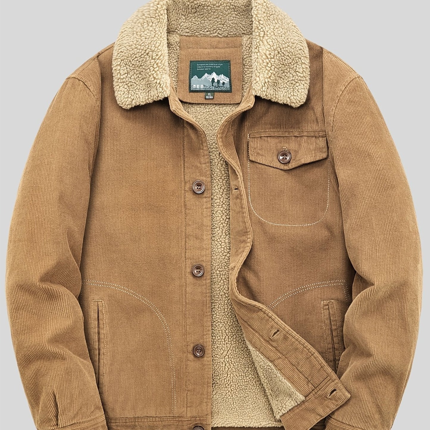 Men's Fleece Jacket - Classic Corduroy Button Design